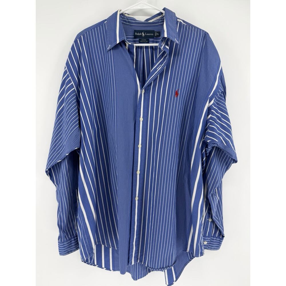 Ralph Lauren Blake Shirt Mens XL Blue White Stripe Button Down Long Sleeve